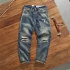 Men's Jeans Red Denim Men Autumn And Winter American Casual Decadence Retro Ripped Patch Straight Cone Pants