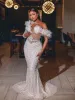 Gorgeous Beads Mermaid Wedding Dresses 2023 Sheer Neck Long Sleeve Bride Dress With Feather Bridal Gowns Vestido de Noiva