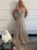 2024SS Casual Dresses Luxury Gold Sequins Beads Prom Sleeveless V-Neck A-line Wedding Woman Party Evening Gown Cocktail Dress Vestidos Fashion