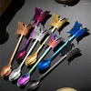 Coffee Scoops 2 Pcs Stainless Steel Spoon Sugar Dessert Fruit Fork Stirring Ice Cream Handle Dinnerware Drop