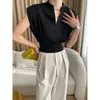 Blusas de mujer, camisetas elegantes con cuello en V para mujer, Jersey holgado, camisas sin mangas, camisetas, Tops cortos, ropa de oficina para mujer, verano blanco