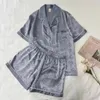 Womens Sleepwear pajamas Ice Silk SpringSummer Long sleeved Pajamas Red Love Print Summer Home Shorts Set 231120