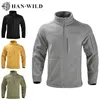 Hunting Jackets HAN WILD Tactical Training Fleece Jacket Outdoor Camping Clothing Lapel Men Coat Sport Clothes Solid Color Windbreaker Unise