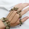 Link pulseiras moda moeda pulseira escravo borla multicamadas pulseira feminino arnês presente corrente de mão com anel de dedo