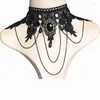 Colar de renda preta retro para mulheres punk sexy chargo steampunk colar colar de colar de cristal ornamento de pescoço largo