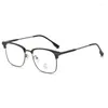 Lunettes de soleil transparentes argentées demi-monture anti-bleues pour hommes en métal uni ultra léger miroir plat carré