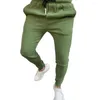 Herenbroeken mannen massieve kleur elastische taille broek trekstring enkel-banded veer slanke fit pocket om uit te gaan