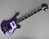 E-Bass mit 4 Saiten, violettem Korpus und Decke aus geflammtem Ahorn. Angebotslogo/Farbe anpassen