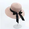 Wide Brim Hats Fashionable Women's Summer High-quality Bow Straw Hat Outdoor Beach Big-brimmed Sun Visor