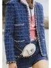 Damen Jacken Herbst und Winter Luxus Retro Blau Tweed Jacke Marke Designer Wollmantel Koreanische Mode Street Kleidung 231118