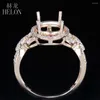 Cluster Rings HELON 10x8mm Oval Cut Solid 14K Yellow Gold AU585 0.3ct Natural Diamonds Engagement Wedding Women Trendy Jewelry Semi Mount