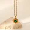 Catene in acciaio inossidabile placcato oro 18 carati con bottoni quadrati gioielli in zirconi verdi collana con zirconi cubici per donna