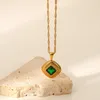 Kettingen 18K Gold vergulde roestvrijstalen vierkante knop Groene zirkoon sieraden kubieke zirkonia ketting voor vrouwen