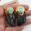 Charms APDGG 1PC Natural Black Tourmaline Point Raw Rough Blue Turquoise Necklace Pendant Jewelry DIY