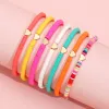 Heishi Bracelets Set Beads Strands Rainbow Gold Love Heart Charm Stretch 4mm Soft Clay Stackable Boho Wristbands Gifts Summer Beach Jewelry Accessories