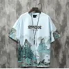 Mężczyźni S T SHIRTS NARODOWY Krajobraz drukujący T Shirt Mężczyzn Summer Loose Trend Chiński styl pary pół rękawów Hip Hop Hop Ubranie 230420