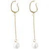 Boucles d'oreilles à dos en argent S925, Clip d'oreille Non percé, personnalité féminine, frange à la mode, tempérament Long, belle perle féerique