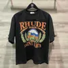 Modne ubrania od projektantów Koszulki Hip-hopowe koszulki Rhude Letnie wakacje Plaża T-shirt z krótkim rękawem Męskie czysta bawełna Młodzieżowe duże Os Streetwear Topy Odzież sportowa