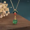 Pendant Necklaces Vintage China Style Enamel Color Copper Gold-Plated Green Bead Necklace Cloud Clavicle Chain For Women Jewelry