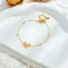 Link Armbanden Mode Meisjes Gouden Titanium Staal Hand Chain Imitatie Parel Kralen Zirkoon Vlinder Hanger Armband Voor Vrouwen Sieraden