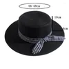 Wide Brim Hats British Retro Flat Top Straw Hat Plaid Bow Boater Beach Women's Summer Fedora Panama Travel Sun Cap Gorras