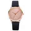 Wristwatches Women Watches 2023 Luxury Ladies Rhinestone Gypsophila Quartz Wrist Watch PU Leather Strap Stainless Steel Case Relogio