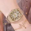 Polshorloges luxe volledige diamanten dameshorloge kristal dames armband pols horloges klok relojes kwarts voor vrouwen 10