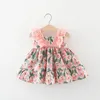 Mädchenkleider 0 bis 3 Jahre altes Baby voller Blumenkleid koreanische doppelte schräge Schulter Perle Baumwolle Sommer Mädchen Schleife ärmellos