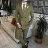 Army Green Mens Suits 2pcs Jacket Pants Groom Wedding Tuxedos Double Breasted Blazer Formal Business Party Prom Outfits