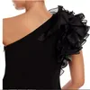 Formella svarta aftonklänningar sjöjungfru elegant och vackra kvinnoklänningar en axel lång prom klänning med handgjorda blommor