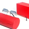 Mode klassiska designersolglasögon dam fyrkantiga ramlösa solglasögon polerade metall skalmar C-spänne lätt och bekväm UV400