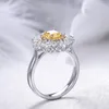 Cluster Rings Pormiana Classic Style 9K Real White Gold 0.5 Simulerat Yellow Diamond Engagment Ring Women Party Gift