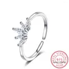 Cluster Rings Genuine 925 Sterling Silver Chic Pave Crystal Zircon Princess Crown Finger Ring per le donne Coreano Wedding Party Jewelry BKJZ065