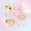 Bangle 6 PiecesSet Arm Bracelet For Women Girls Gold Color Mental Open Upper Simple Adjustable Armlet Armband Set9487482