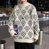 Мужские свитера жаккардовые мужские свободные повседневные корейские стили Уютная уличная одежда Модный минималистский пуловер в стиле ретро Эстетичный осенне-зимний молодежный