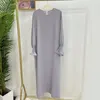 Vêtements ethniques Robes longues musulmanes sous Abaya Robe intérieure Femmes Crêpe Poignets smockés Islamique Casual Dubaï Turquie Modeste Hijab Robe