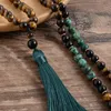 Strands Strings 8mm Yellow Tiger Eyes Turquesa Africana Black Onyx Japamala Set Meditation Yoga Spirit Jewelry 108 Mala Beaded Tassel Necklace 230419