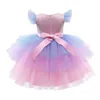 Robes de fille Filles Rainbow Licorne Princesse Robe Gâteau Couches Tutu Robe De Bal Pour Enfants Enfants Mariage Soirée Formelle Fête Pageant Robes 231118