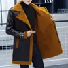 Cappotto da uomo in pelle finta Jaqueta De Couro Masculina di media lunghezza Slim coreano invernale foderato in pile pelliccia ispessita da uomo 231120