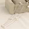 Kettingen dubbele lagen parel lange ketting vrouwelijk elegante casual trui decor mode kunstmatige sieraden geschenk hangers boete