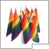 Banner vlaggen Gay Pride Flag Plastic Stick Rainbow Hand American Lesbian LGBT 14 x 21 cm Drop Delivery Home Garden Festiv Dhrnj