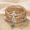 스트랜드 Diezi Bohemian Purple Crystal Beads 여자를위한 팔찌 다층 팜 크로스 눈 탄성 밧줄 pulseira feminina