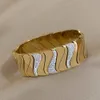 Armreif Flashbuy Design Welle Strass Metall Edelstahl Breite Armreifen Armbänder Hohe Qualität 18K Gold Platte Wasserdicht Schmuck 231120