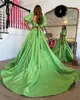 İki Parçalı Prom Elbise 2K24 Balon Kollu Bodysuit Yüksek Slit Tulum Chartreuse Tafta Preteen Lady Pageant Kış Resmi Akşam Partisi Pist Gala Romper Royal