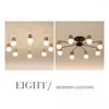 Światła sufitowe Nowoczesne nordyckie pająk biała/czarna podstawa z drewnianym właścicielem LED Zimna biała żarówka światło do salonu Luminaire