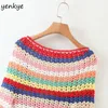 Traje de baño para hombres Multicolor Rayas Crochet Crop Top Mujeres Cross V Cuello Manga corta Punto Sexy Wrap Femme Verano Boho S Blusas LJPZ9279 230420