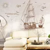 Stickers muraux calme voilier paysage décalcomanie dessin animé bateau Pirate PVC amovible Art Mural autocollant bricolage chambre décor à la maison