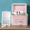 Cajas de almacenamiento, caja de cosméticos, organizadores de maquillaje con espejo, organizador de escritorio para cuidado de la piel, cajón impermeable portátil a prueba de polvo