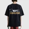 Designer Modekläder T-shirts Hiphop T-shirts Rhude American High Street Vintage Logotyp Kortärmad T-shirt män kvinnor Streetwear Lösa sportkläder