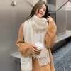 Écharpes laine cachemire écharpe femmes hiver 2023 blanc châle châles couleur unie Hijabs glands longs Pashmina enveloppes